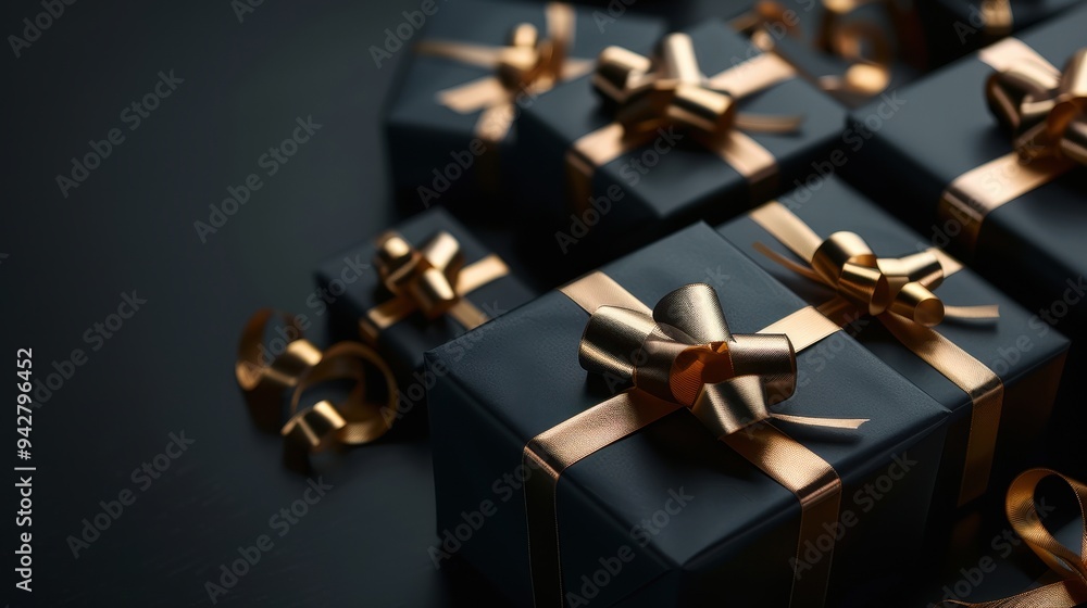 Black Gift Boxes with Gold Ribbon Bows Black Gift Boxes with Gold Ribbon Bows
