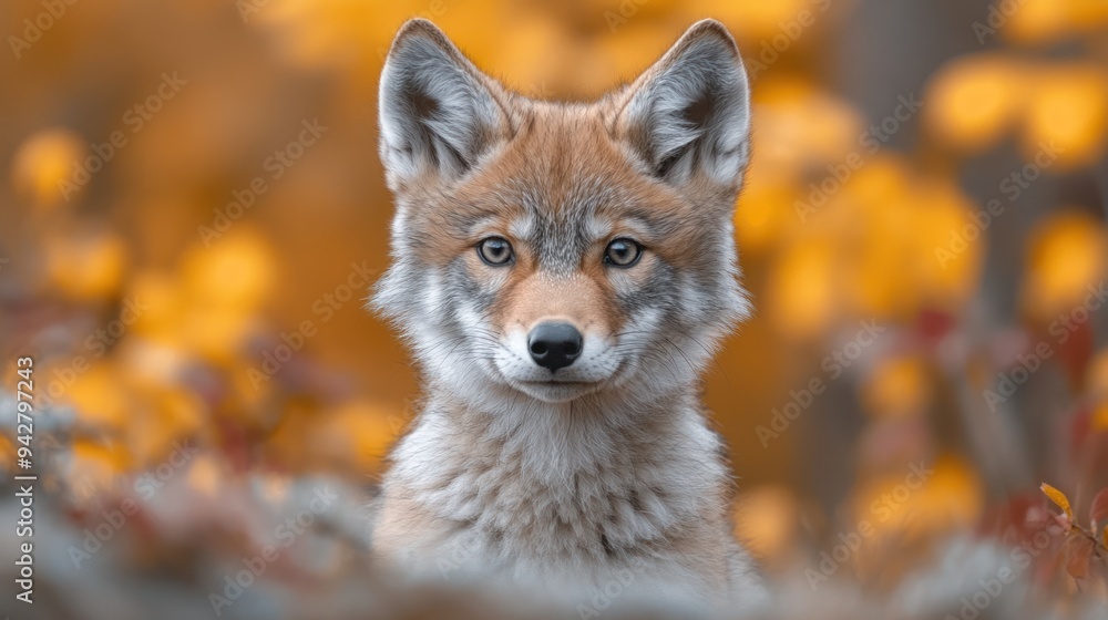 Fototapeta premium A Curious Coyote in Autumn Woods