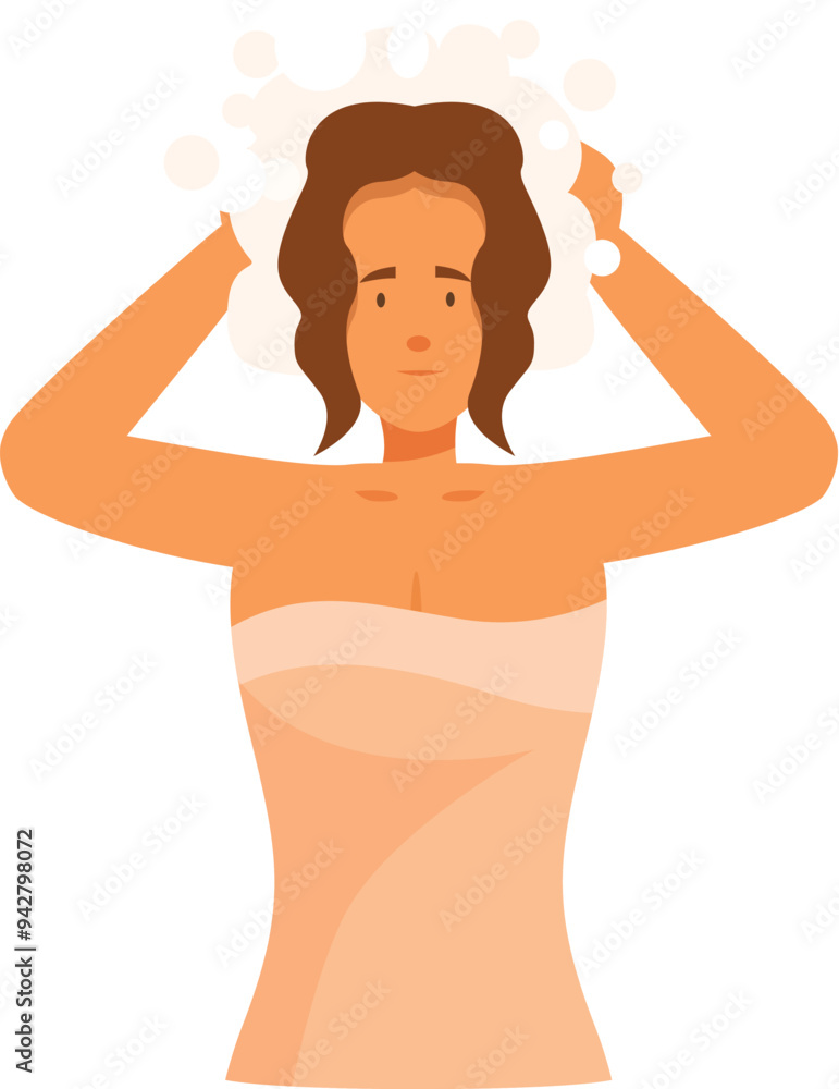 Woman is taking a shower and washing hair with shampoo, everyday routine, body care concept Woman is taking a shower and washing hair with shampoo, everyday routine, body care concept