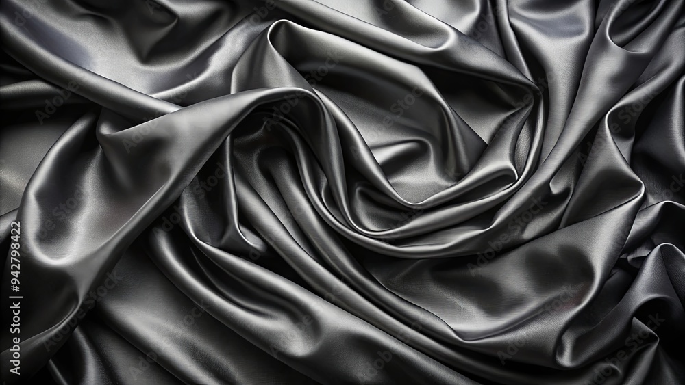 Fototapeta premium Elegant black satin fabric texture with luxurious draping folds for background or design