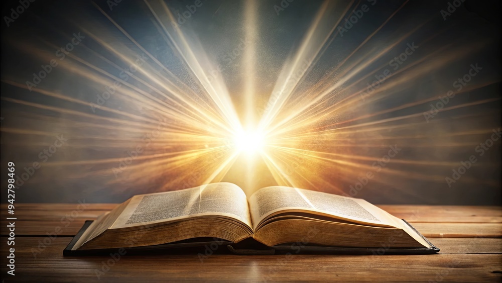 An open bible emitting a bright light representing spirituality, faith, and wisdom An open bible emitting a bright light representing spirituality, faith, and wisdom