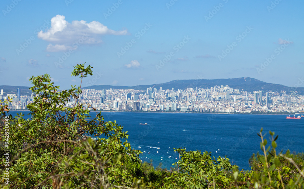 Beautiful panoramic view of Istanbul city and Marmara sea from the shores of Princes' Islands on a sunny summer day and copy space Beautiful panoramic view of Istanbul city and Marmara sea from the shores of Princes' Islands on a sunny summer day and copy space
