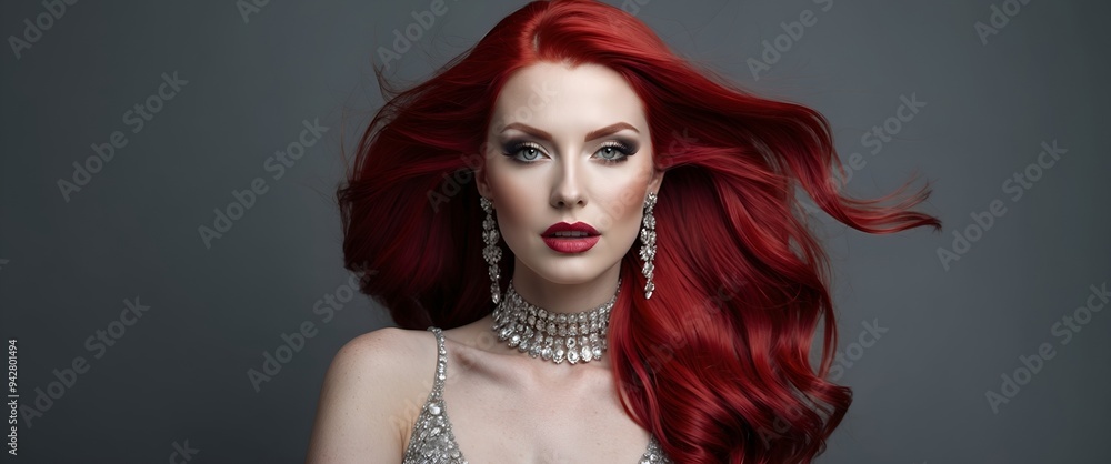 Glamour woman with long red hair Glamour woman with long red hair