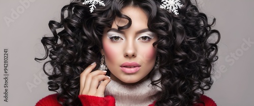 Wallpaper Mural Lovely model with shiny volume curly hair, winter white eyeshadows make-up, pale lips and pink cheeks.  Torontodigital.ca