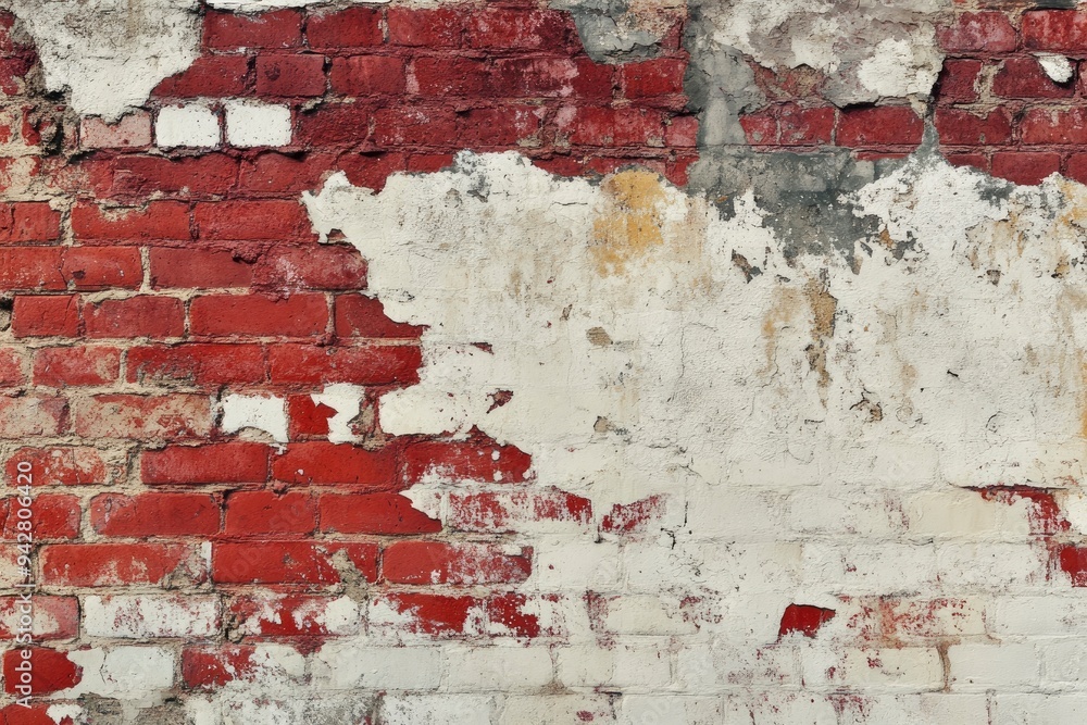 Fototapeta premium Brick, red brick, white cement, wallpaper, texture, rough brick , ai