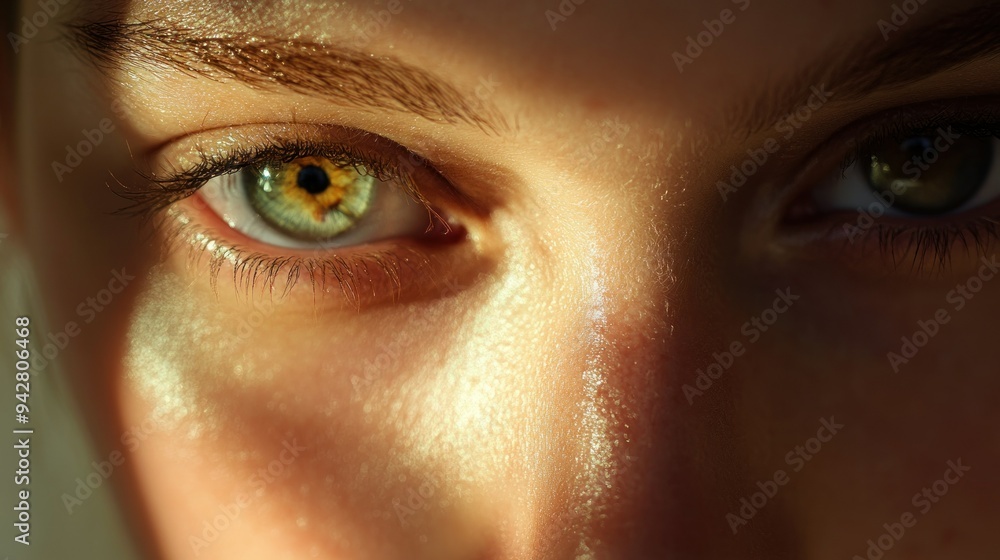 Close-up of a Green Eye with Golden Shimmer Close-up of a Green Eye with Golden Shimmer