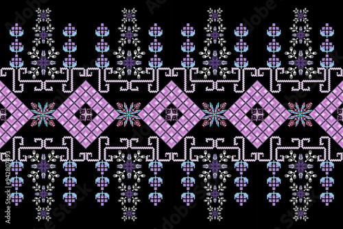 Geometric floral pattern background vector illustration.flower ethnic pixel pattern,Aztec style,abstract background.design for texture,fabric,clothing,decoration,print,sarong.