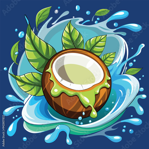 Coconut whole with tree holes Cartoon coconut icon Coconut milk