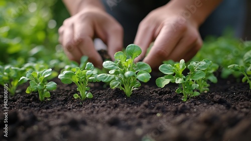 Hands Planting Seedlings in Garden