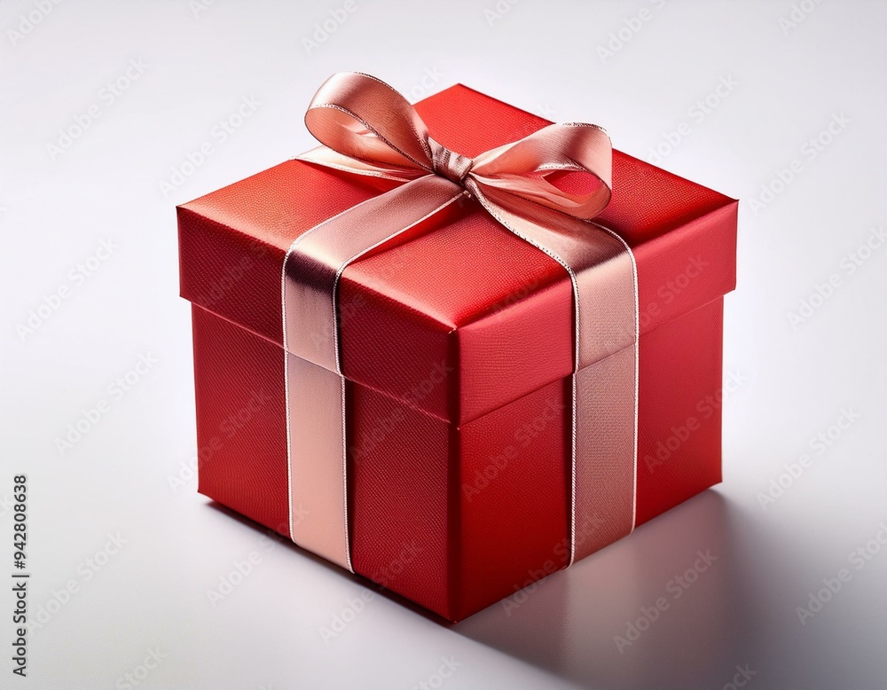 Caja de regalo roja envuelta con un lazo rojo de navidad en un fondo blanco vacío.