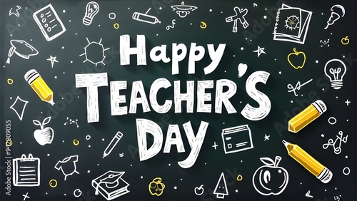 Happy Teachers Day poster illustration, Teacher's Day Greeting Card, teacher's appreciation week, World Teacher's Day concept. photo