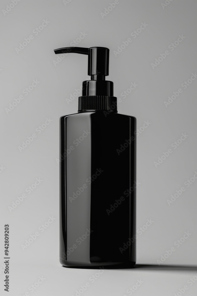 A black bottle filled with liquid sitting on a white surface A black bottle filled with liquid sitting on a white surface