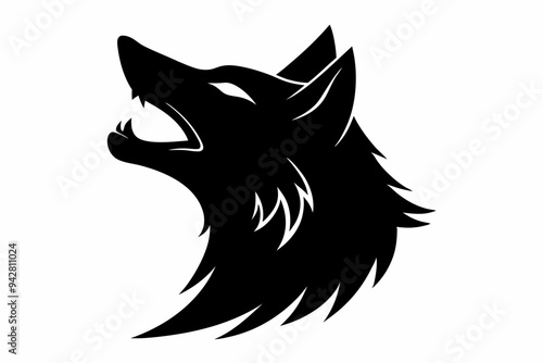 Wolf's Head Howling Black Silhouette.Wolf Silhouette, Howling Wolf, Black Silhouette, 