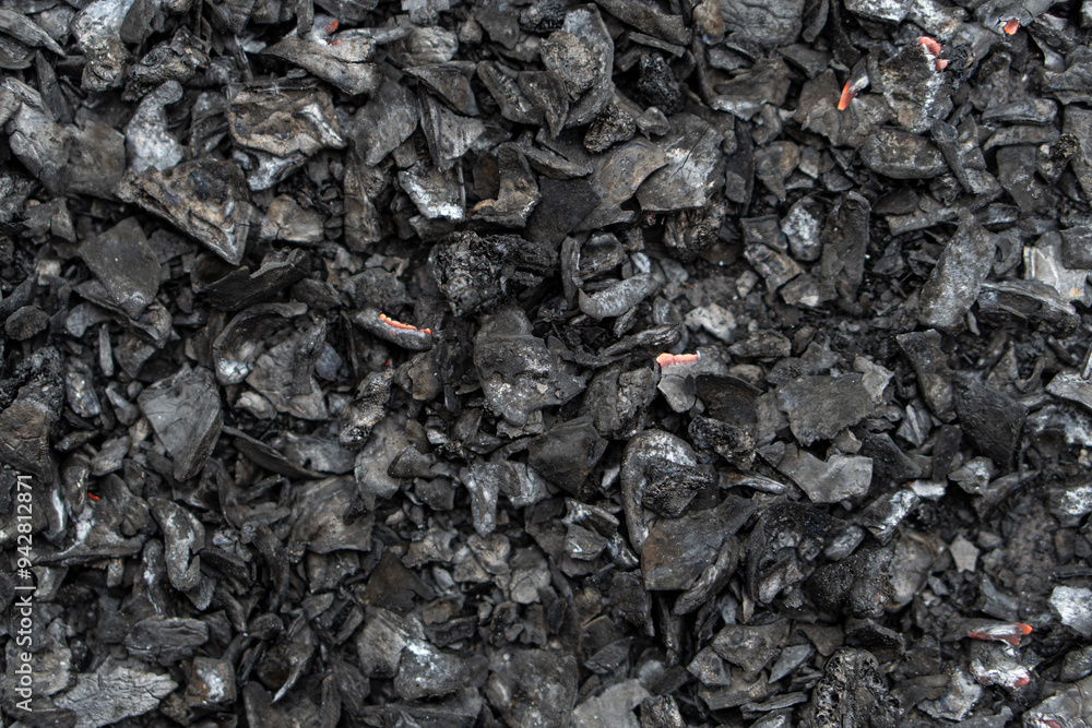 Fresh coal close up with white dust Fresh coal close up with white dust