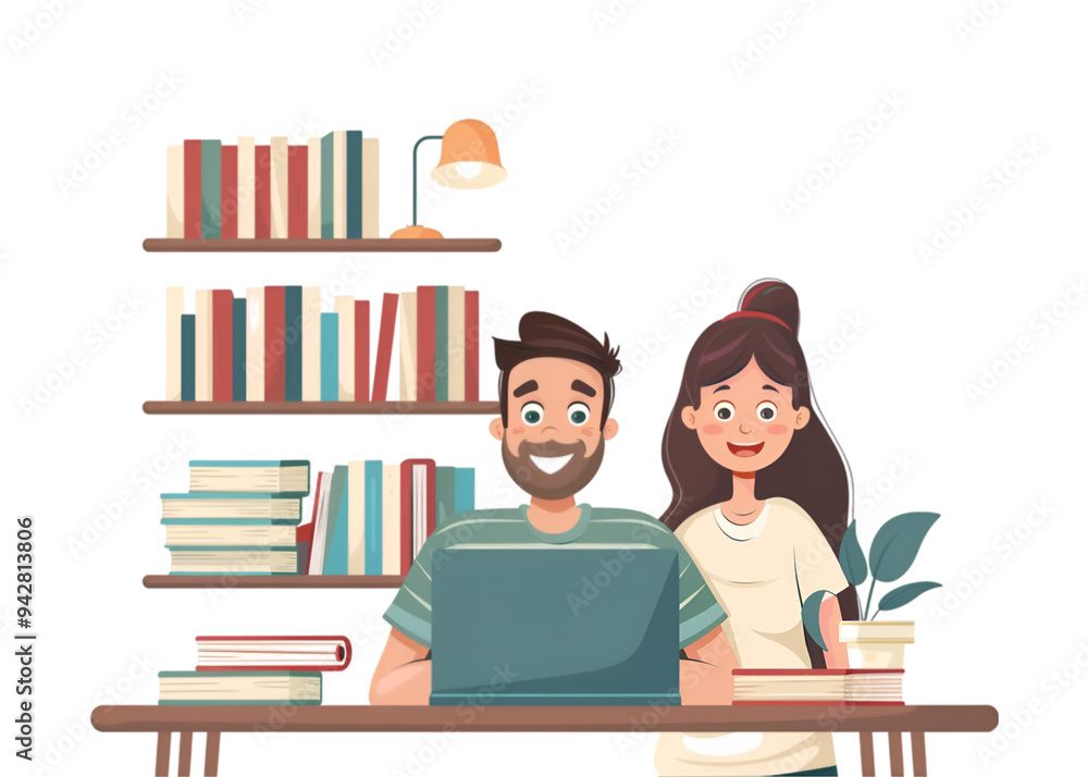 Father and child with laptop on transparent background
Father and child with laptop on transparent background