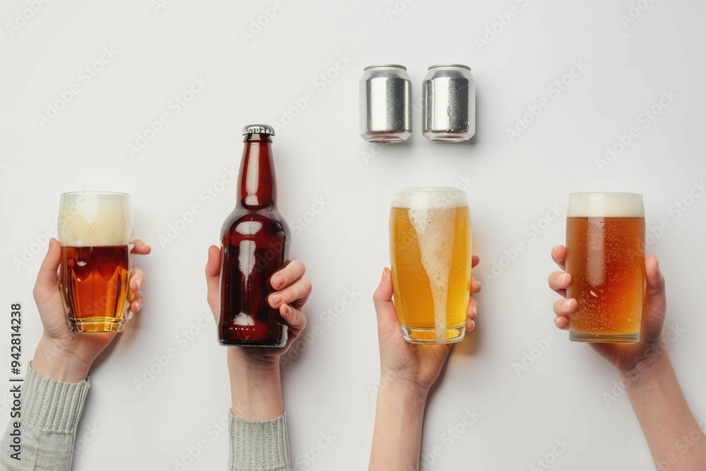 Group of friends enjoying beers together, perfect for social gatherings or party scenes Group of friends enjoying beers together, perfect for social gatherings or party scenes