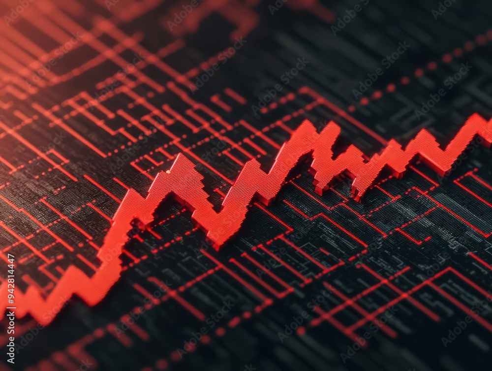 A dynamic red graph line illustrating market trends on a dark background, representing fluctuations in financial data. A dynamic red graph line illustrating market trends on a dark background, representing fluctuations in financial data.