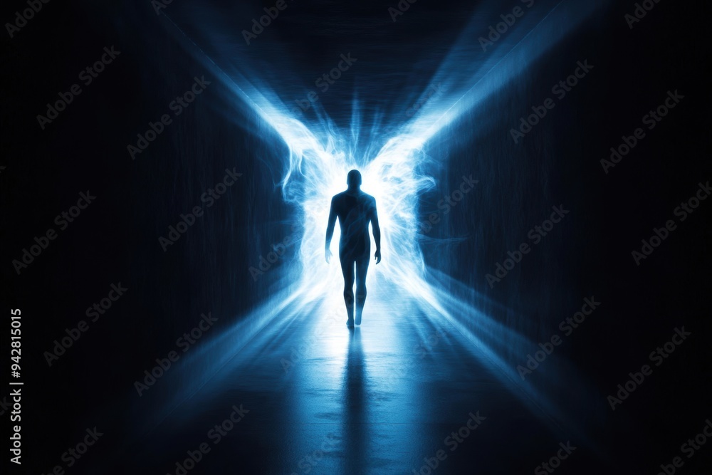 Metastasis is depicted as a shadowy figure being chased away by beams of light, symbolizing innovative cancer treatments Metastasis is depicted as a shadowy figure being chased away by beams of light, symbolizing innovative cancer treatments