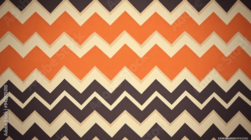 Textured zigzag pattern in bold orange, cream, and dark purple hues for a vibrant backdrop.