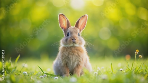 A cute fluffy rabbit sitting on grass in a meadow , bunny, adorable, wildlife, fur, animal, mammal, pet, Easter, nature