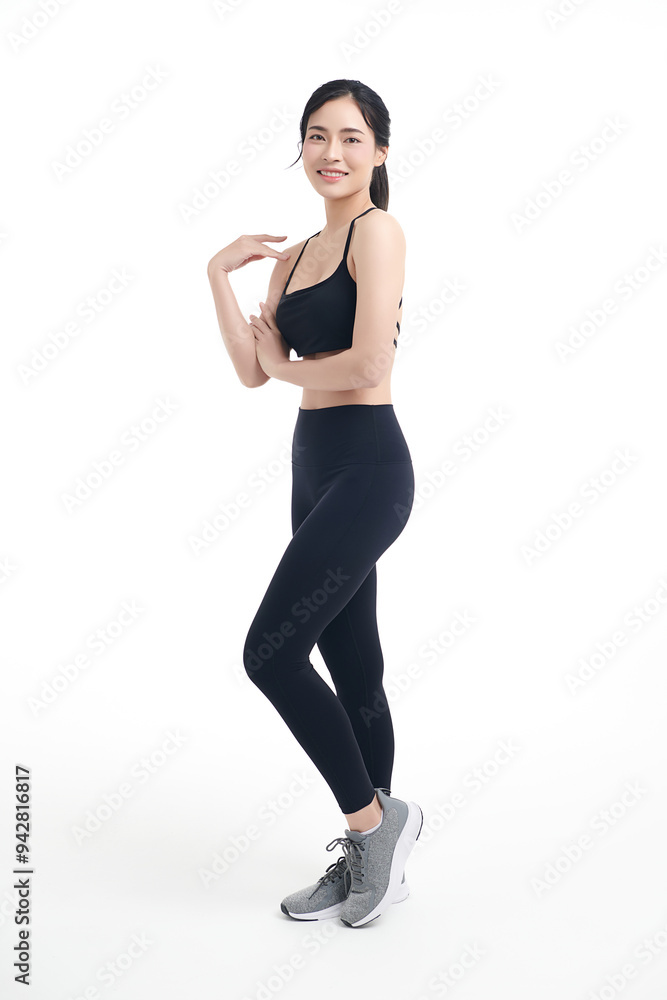 Beautiful young asian sport woman with sportswear ready for exercise on white background, Advertising sportswear and yoga wear, Healthy lifestyle, sport.