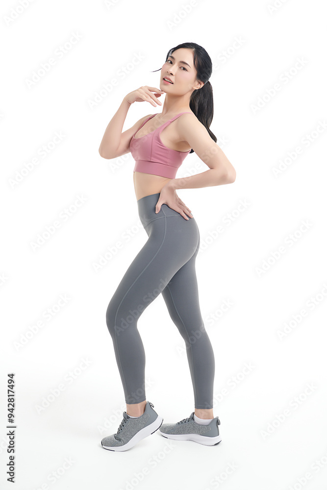 Beautiful young asian sport woman with sportswear ready for exercise on white background, Advertising sportswear and yoga wear, Healthy lifestyle, sport. Beautiful young asian sport woman with sportswear ready for exercise on white background, Advertising sportswear and yoga wear, Healthy lifestyle, sport.