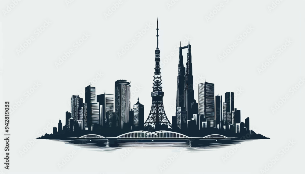 Obraz premium Shanghai China city skyline vector silhouette