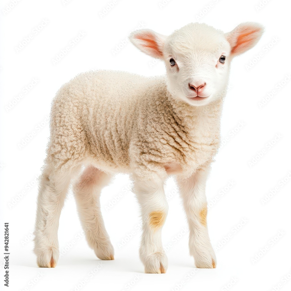 Close up photograph of a full body lamb isolated on a solid white background Close up photograph of a full body lamb isolated on a solid white background