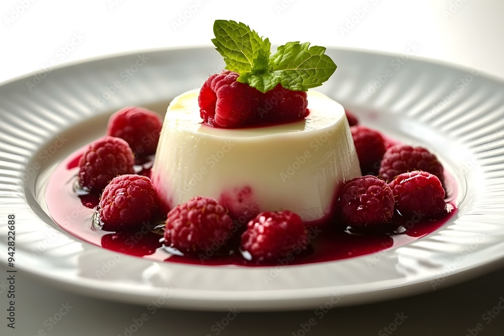 Vanilla Panna Cotta with Fresh Raspberries and Mint Vanilla Panna Cotta with Fresh Raspberries and Mint