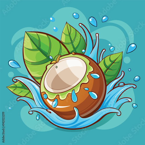 Coconut whole with tree holes Cartoon coconut icon Coconut milk