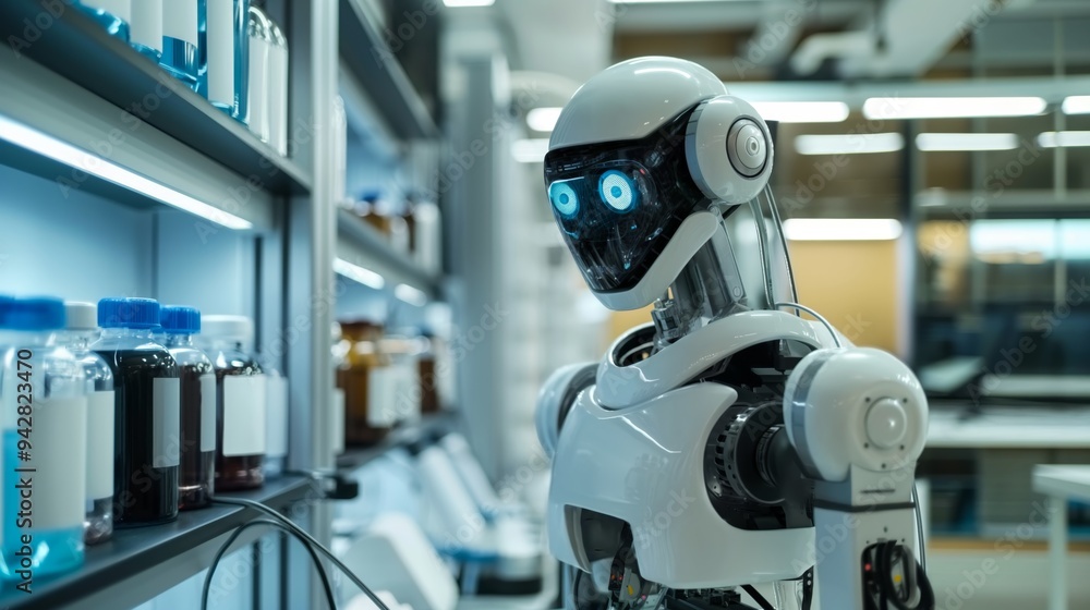 Robot in laboratory and experimental researcher room Robot in laboratory and experimental researcher room