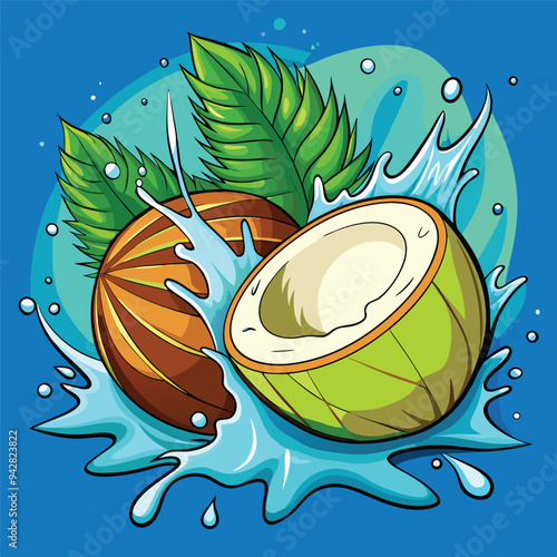 Coconut whole with tree holes Cartoon coconut icon Coconut milk