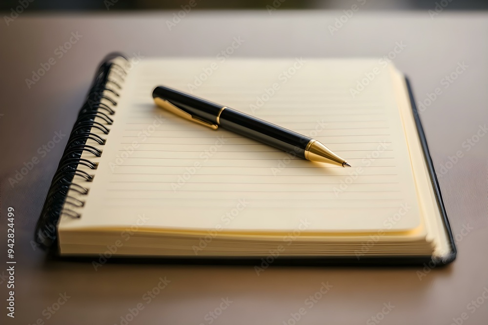Open Notebook with Pen Resting on a Blank Page Open Notebook with Pen Resting on a Blank Page