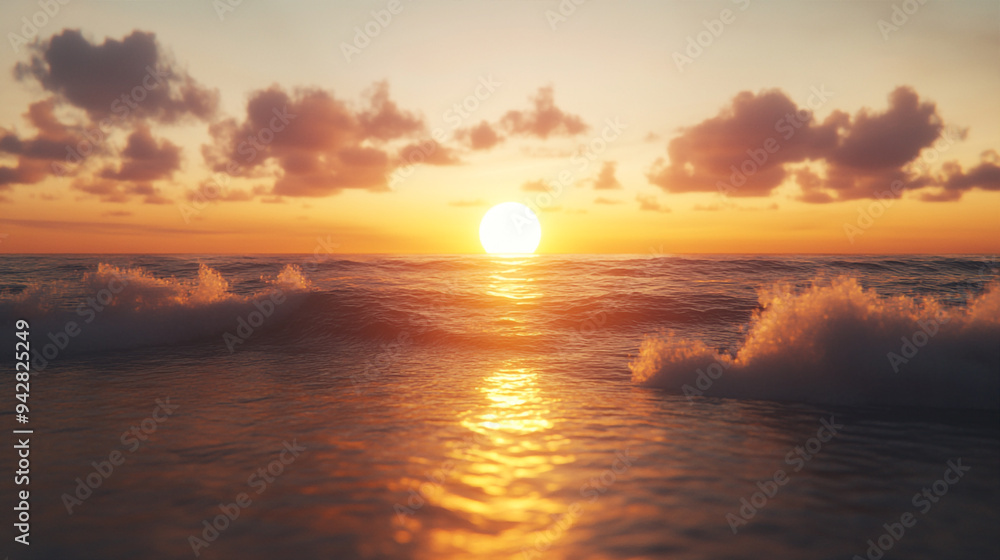 sunset over the sea, View of the sun rising over the ocean, with warm colors reflecting off the water and gentle waves crashing sunset over the sea, View of the sun rising over the ocean, with warm colors reflecting off the water and gentle waves crashing