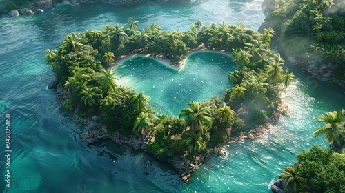 Tropical Island Paradise with a Heart-Shaped Lagoon photo