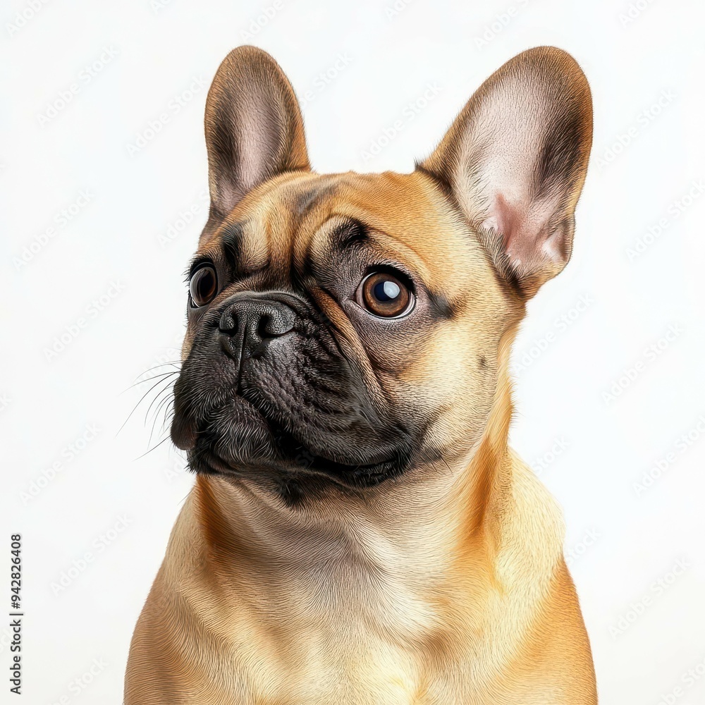 Fototapeta premium French Bulldog with a wrinkled face and bat ears, isolated on a white background