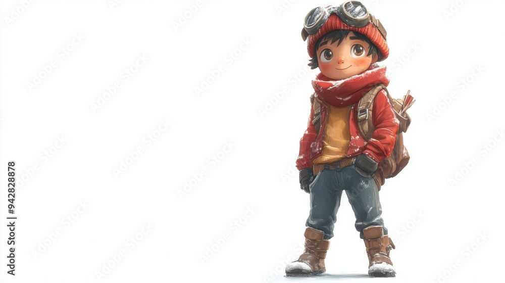 3D animation cartoon image of a cheerful smiling boy dressed as a traveler, explorer, adventurer on a white isolated background. 3D animation cartoon image of a cheerful smiling boy dressed as a traveler, explorer, adventurer on a white isolated background.