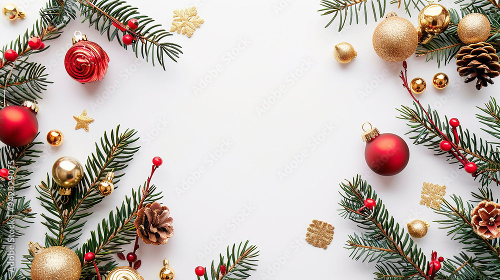 christmas composition fir tree branches on white background christmas composition fir tree branches on white background