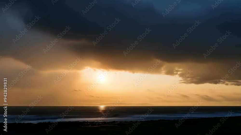 Twilight Storm Clouds Casting Shadows Over the Gray Sea Horizon Twilight Storm Clouds Casting Shadows Over the Gray Sea Horizon