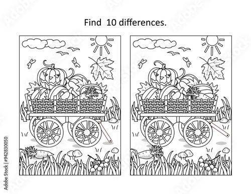 Harvest, autumn, Halloween or Thanksgiving difference game and coloring page activity 
