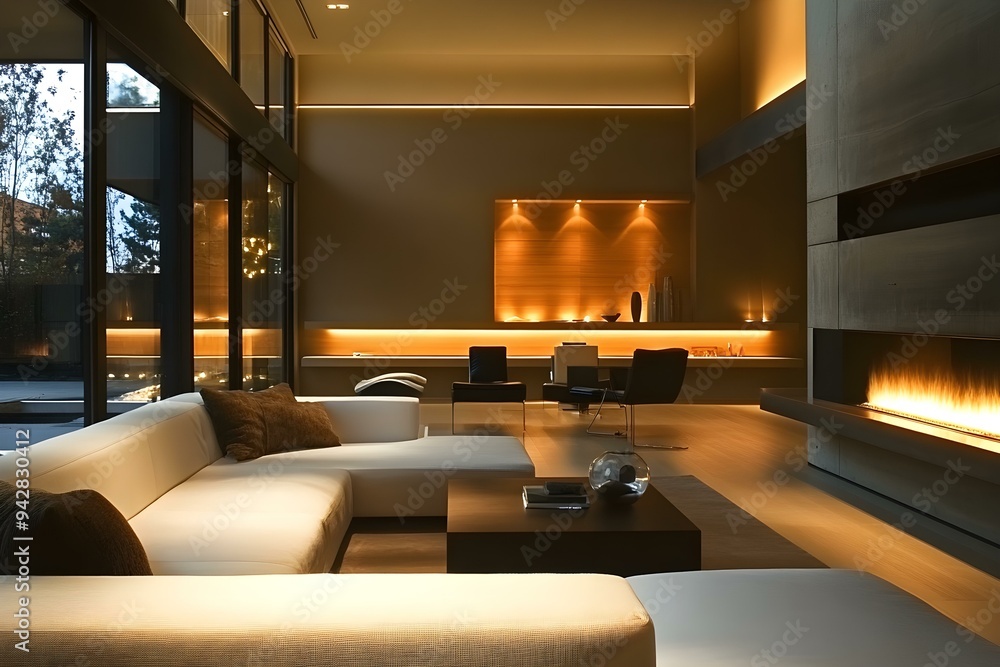 Modern Living Room Interior Design with Warm Lighting Modern Living Room Interior Design with Warm Lighting
