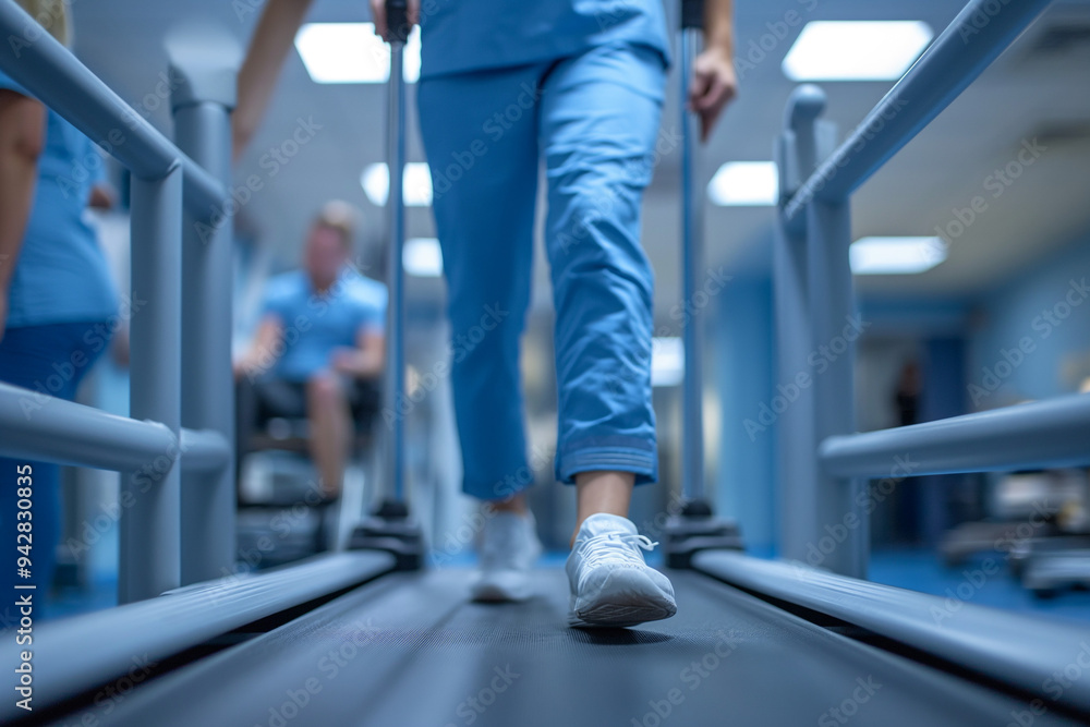 Obraz premium Rehabilitation center. Undergoing rehabilitation after surgery in the clinic. physical therapist helps a patient in a rehabilitation center. Concept of medicine and health care