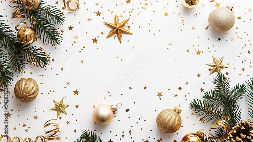 christmas modern composition with golden decoration ornaments