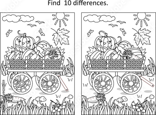 Harvest, autumn, Halloween or Thanksgiving difference game and coloring page activity 
