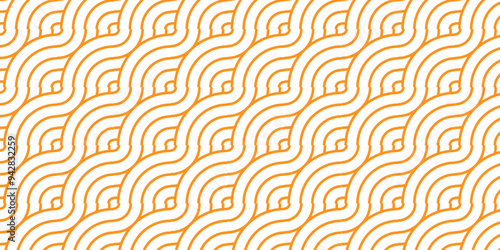 Abstract traditional geometric overlapping creative wave circle minimal lapping textile round vector texture. orange an brown fabric lapping element repeat swirl geometrical background.