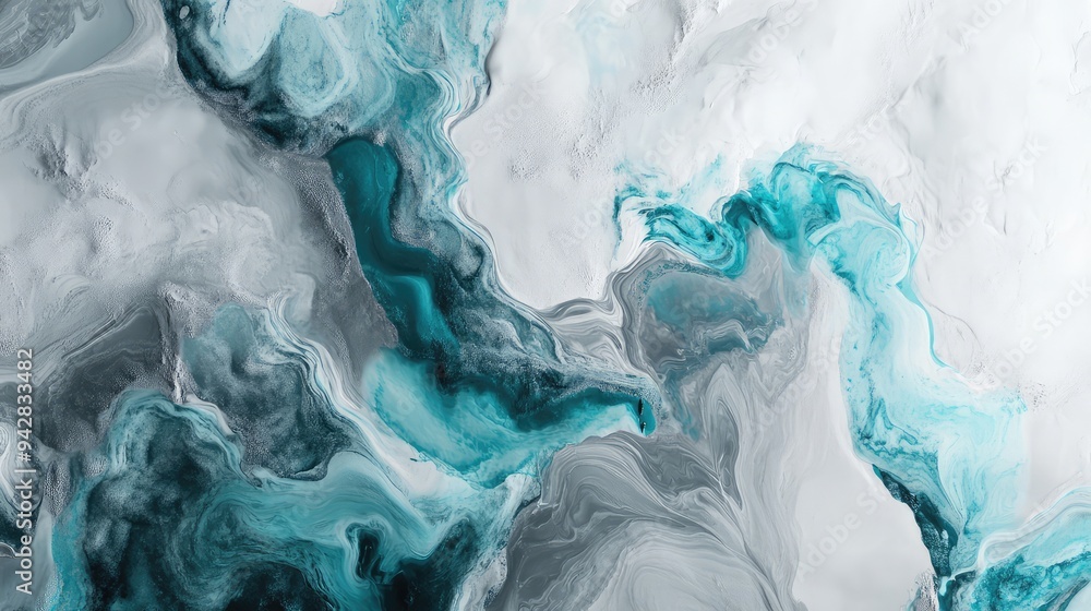 Fototapeta premium Artistic backdrop blending neutral gray with fresh aquamarine in a bold abstract design.