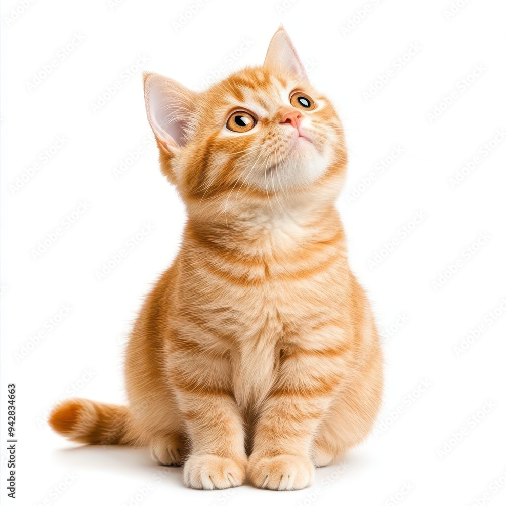 Orange tabby cat sitting and looking curious, isolated on a white background Orange tabby cat sitting and looking curious, isolated on a white background