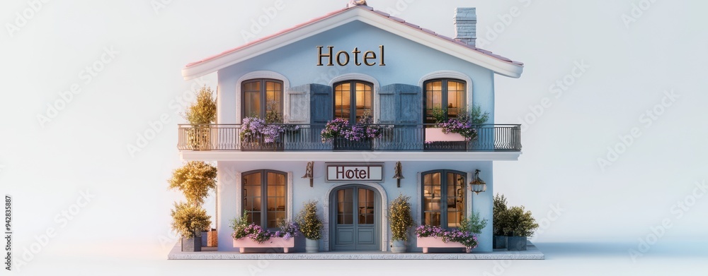 Fototapeta premium 3D rendering, cartoon style, cute, pastel color tone, isolated white background, about buildings, houses, shops, service shops, government offices such as garages, schools, commercial buildings.