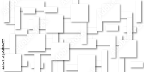background with squares. Abstract white background. Minimal geometric white. White abstract polygon texture on gray background.Modern white and light grey square overlapped pattern on background with	