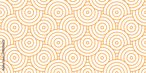 Overlapping creative diamond circle abstract orange and yellow pattern background with waves texture. geometric digital fabric pattern circles floral and spiral round lapping blue retro background.